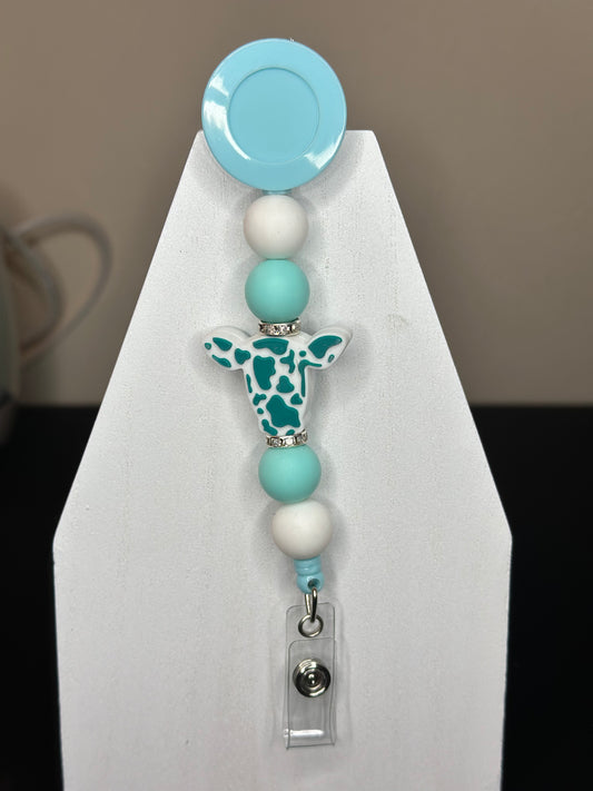 Teal Cow Badge Reel