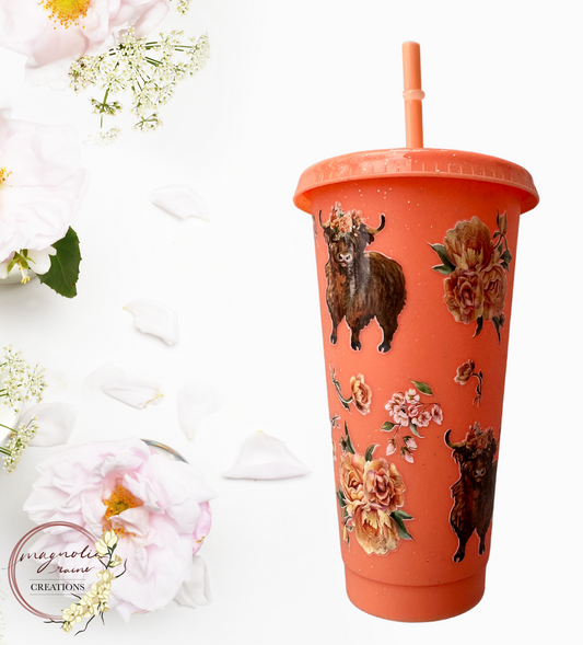 Floral Highland Cow - 24oz Cup